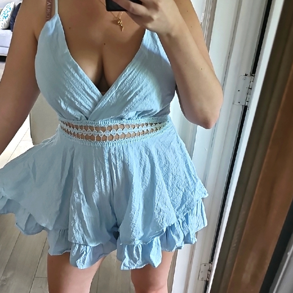 NWT Simplee Light Blue Ruffled Romper
